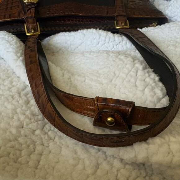 Brahmin Croc-embossed Brown Leather Black Body Suede Interior Gold Hardware EUC - Picture 12 of 13